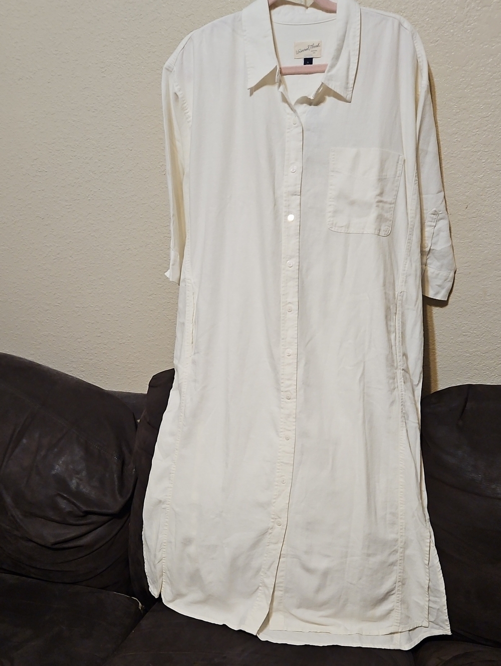 Universal Thread Linen Blend Cream Button-Up Midi Shirt Dress